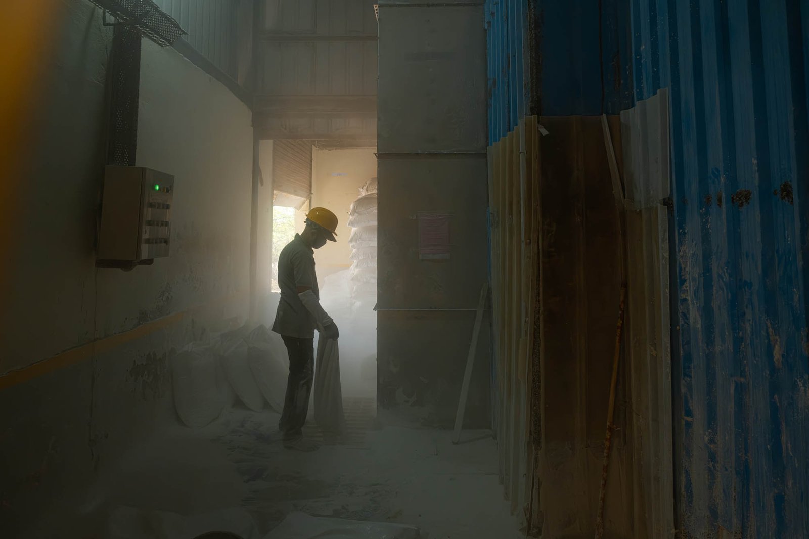 Worker inside Challenge Soap manufacturing facility during production process