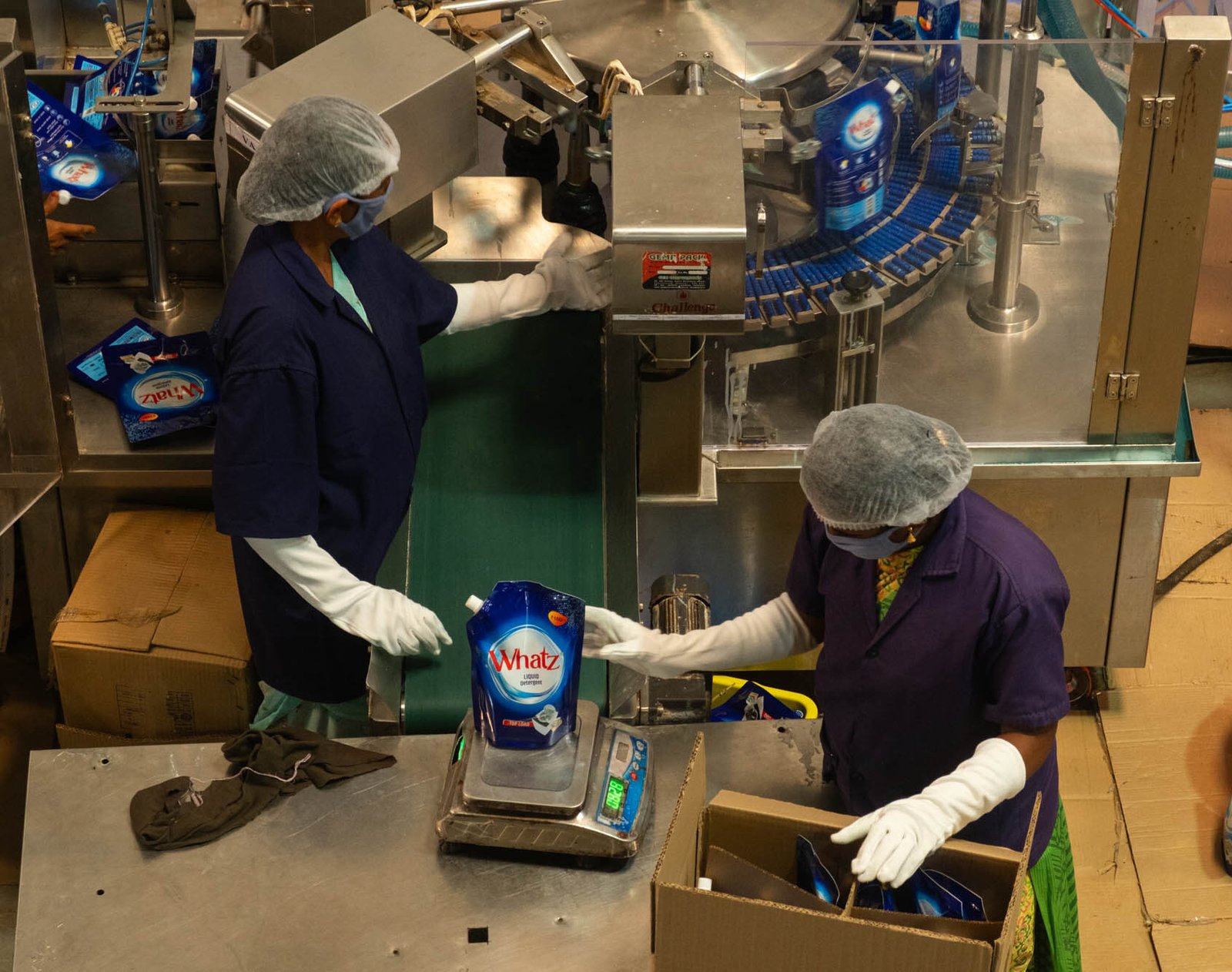 Soap packaging process at Challenge Soap factory
